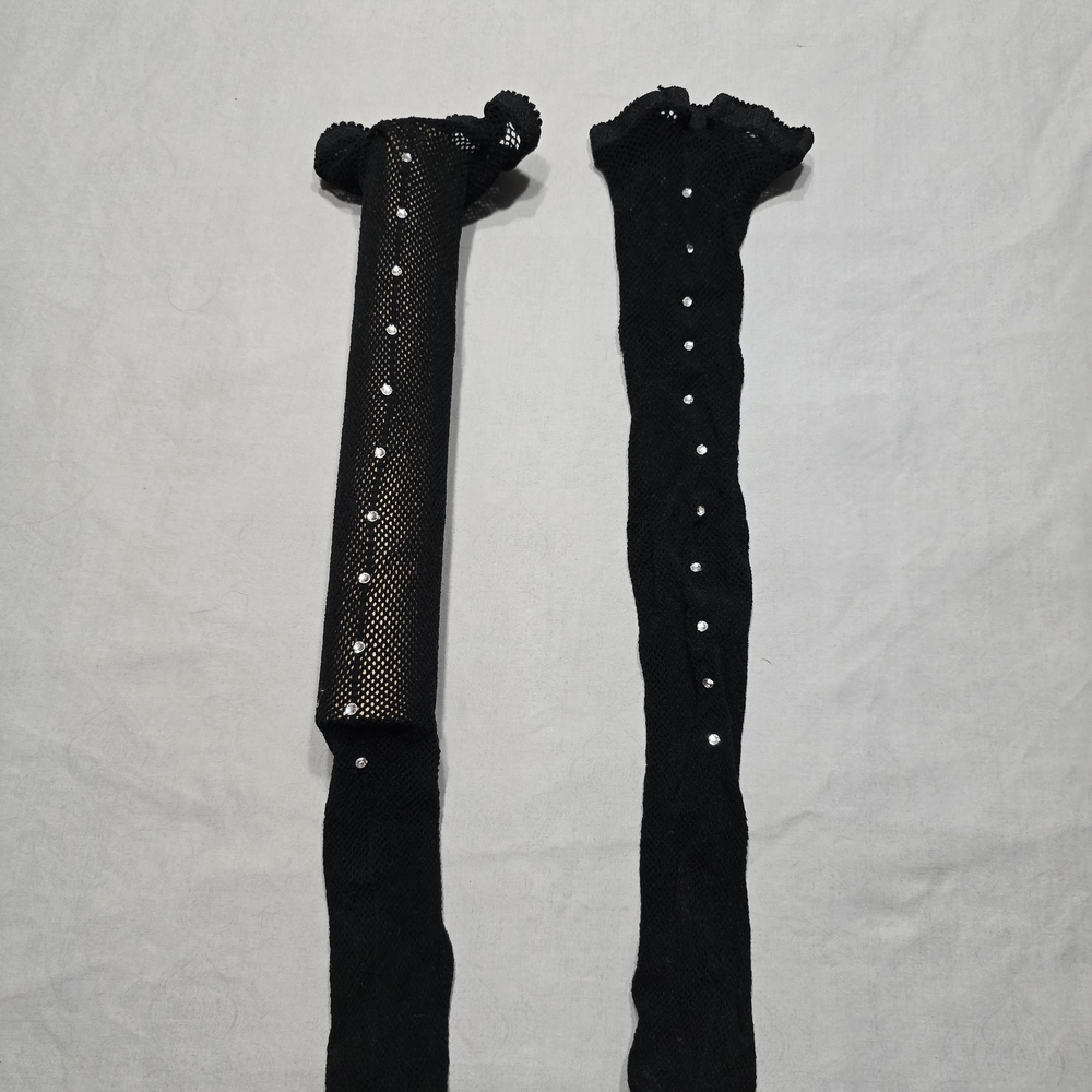 Elegant Black Mesh Women's Garter Stockings With Rinestones